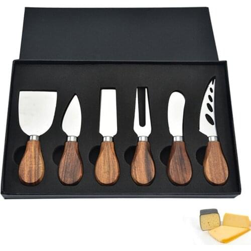 Stainless Steel Cheese Knife with Wooden Handle Set Packed In Gift Box Creative Multifunctional Cake Pizza Knife Kitchen Gadgets