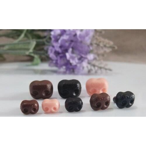 100pcs-- 6x8mm/8x10mm/10x12mm smooth stem plastic toy nose animal nose no washer for diy doll findings--black/brown/flesh color