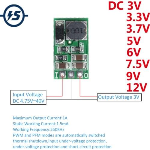 Step-Down Module 1A DC-DC Step-Down Converter Module Input 5-40V Output 3V 3.3V 3.7V 5V 6V 7.5V 9V 12V Without Header