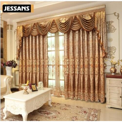 Luxury Curtains for Living Dining Room Bedroom European Jacquard Curtains Veil Valance Curtains Tulle Water Soluble Embroidery