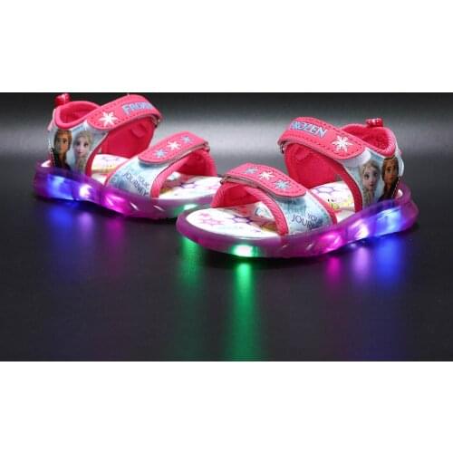 Disney girls sandals summer new frozen childrens sandals girls led light shoes elsa sisters luminous childrens shoes