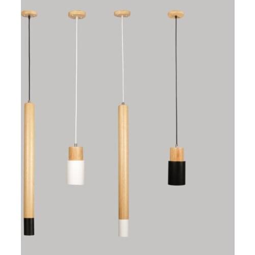 Modern brief minimalist creative wood pendant light fixture nordic home decor bedroom bedside straight black iron pendant lamp