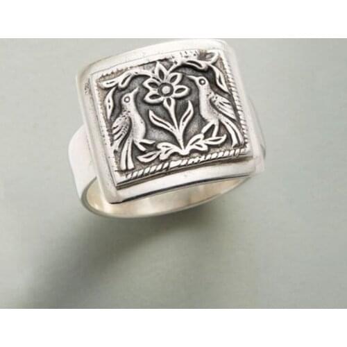 Retro Personality Flowers Little Bird Pattern Modeling Accessories Ring Banquet Party High Quality Jewelry