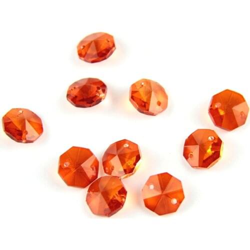 Orange 100pcs 1 Hole/2 Holes 14mm Glass Crystal Octagon Beads Octagon Beads Crystal Prism Pendant Crystal Decoration