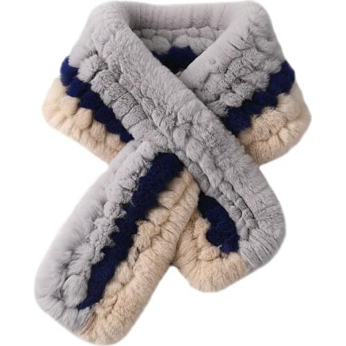 ZDFURS* Knitted Rex Rabbit Fur Scarves Patchwork Cross Genuine Fur Wraps Winter Warm Women Wraps High Quality Rings Muffler