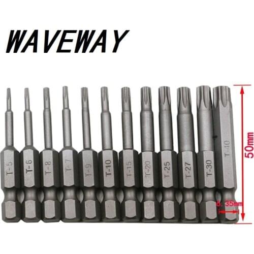 WAVEWAY 12pcs 11pcs Security Bit Set Tamper Proof Screwdriver Drill Bit Screw Driver Bits Torx Flat Head 1/4" Hex Driver Bits