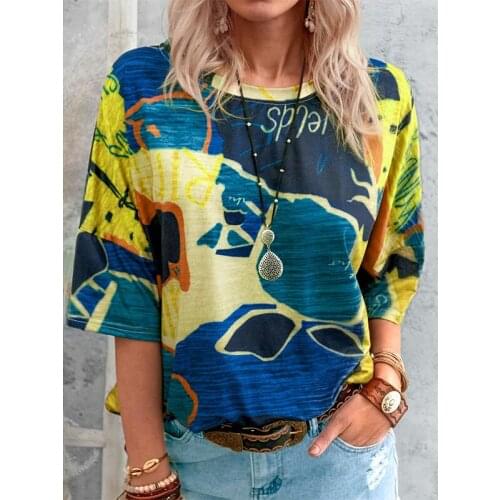 Summer New Short Sleeve Round Neck Map Printing T-Shirt Fashion Casual Commute Women T-Shirts Plus Size Loose Ladies Tee Tops