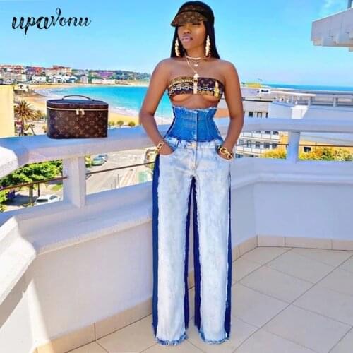 Punk Big Size Wide Leg Jeans Contrast Color Stitching Long Jeans New High Waist Loose Women Trousers Fashion Tide 2021 New