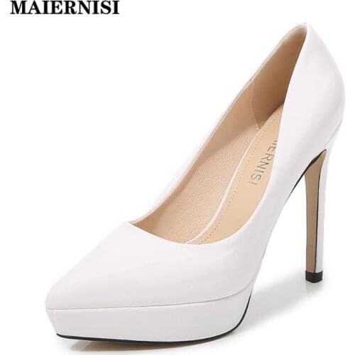 MAIERNISI Super High Heels Shoe Platform Heeled Shoes Pumps Women Night Club Office Thin Heel Sexy Plus Big Size 12cm High Heels
