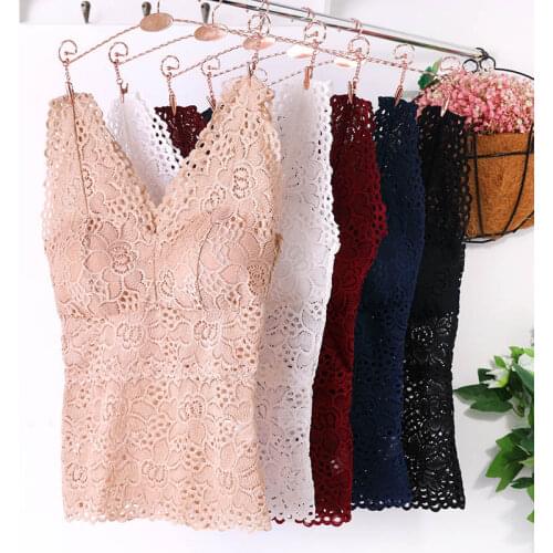 Sexy Women Lace Flower Wrapped Chest Strap Chest Pad Base Long V-Neck Sleeveless Sling Underwear Tube Top