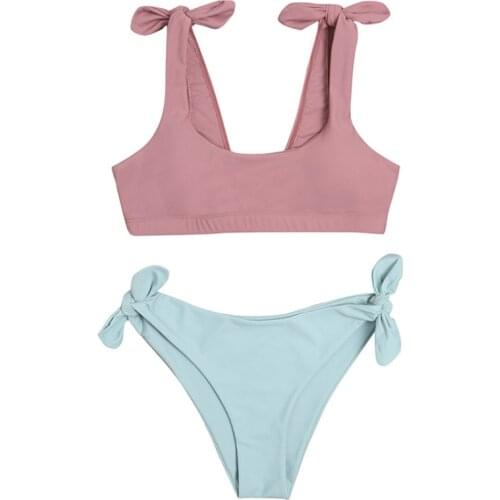 2021 new swimwear European and American solid color split swimsuit Women teen girls Vintage women bikini suit bikini