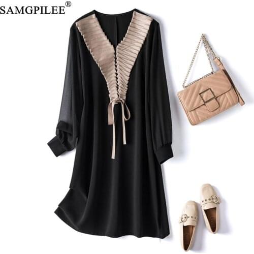 Summer Clothes For Women 2021 New Fashion V-neck Pleated Patchwork Ruffled Thin Chiffon Plus Size Spring Dresses Woman 4XL