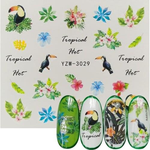 1 Sheet Water Transfer Decals Nail Stickers Summer Green Leaf Adhesive Sliders Tattoo Nail Art Decorations