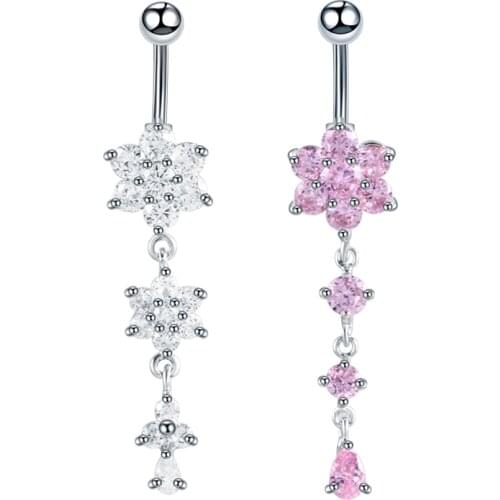 1Pc Stainless Steel Sexy Dangle Belly Button Rings Navel Piercing 14G Crystal Trendy Pendant Belly Ring Body Jewelry Ombligo