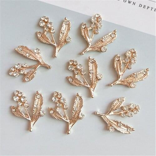 10Pieces 24*20 mm Metal With Rhinestone Leaf Decorative Handmade DIY Jewelry Making Accessories