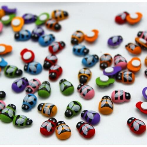 100pcs/bag Mini Bee Wooden DIY Ladybug Stickers Potted Plants Wedding Decoration Home Wall Decor Birthday Party Decorations