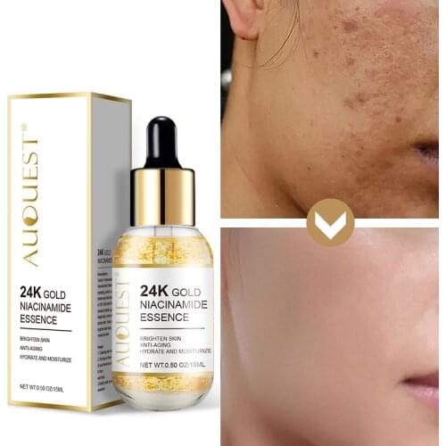 24K Gold Niacinamide Serum Face Moisturizer Essence Whitening Cosmetics Firming Anti Aging Wrinkle Shrink Pores Acne Skin Care