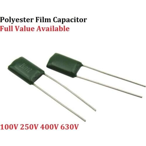 50PCS Polyester film capacitor 100V 2A221J 2A331J 2A471J 220/330/390/470/PF 2A102J 2A152J 2A222J 1/1.5/2.2NF 0.0015/22UF