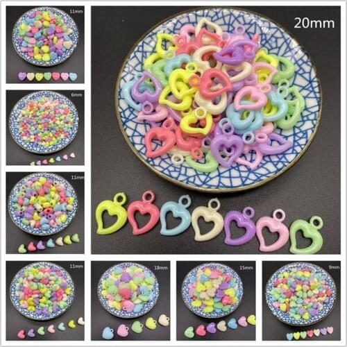 6/8/9/10/12/15/20mm 50pcs Acrylic Beads Macaroon Heart Shape Spacer Beads For Jewelry Making Charms Earring Necklace Accessories