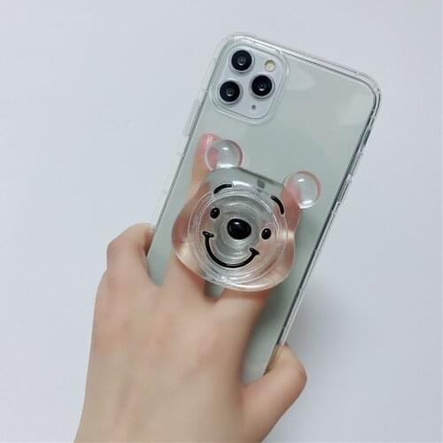 With clear bear socket stand holder cute phone case for iphone 12 11 pro max 7 xr xs max x 8 plus cartoon cute case cover capa