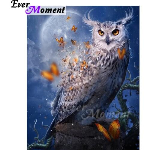 Ever Moment Diamond Painting Full Square Drill Mosaic Owl Night Picture Of Rhinestone Diamond Embroidery Home Decoration ASF1629