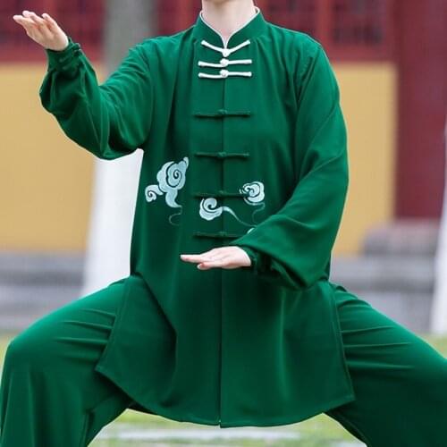 Fashion Tai Chi Uniform Women Men Martial Arts Uniform Cloud Print Performance Kung Fu Suit Morning Sports 11032