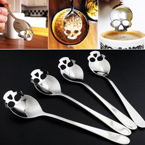 Fashion Stainless Steel coffee Scoop Skull shape dessert spoon Food grade ice cream candy tea spoon tableware Drinking Tea Scoop
