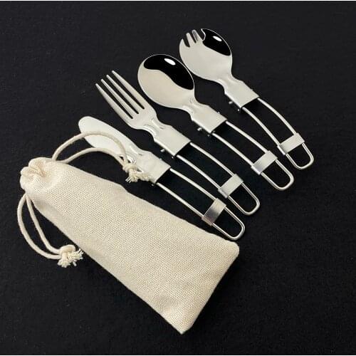 Silver Reusable Folding Dinnerwa Cutlery Set Camping Flatware for Picnic Hiking Stainless Steel Silverware Outdoor Cooking