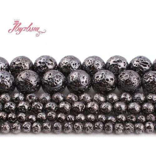 Natural Rock Lava Round Black Plated 6/8/10/12mm Stone Beads For DIY Necklace Bracelats Jewelry Making Loose 15" Free Shipping