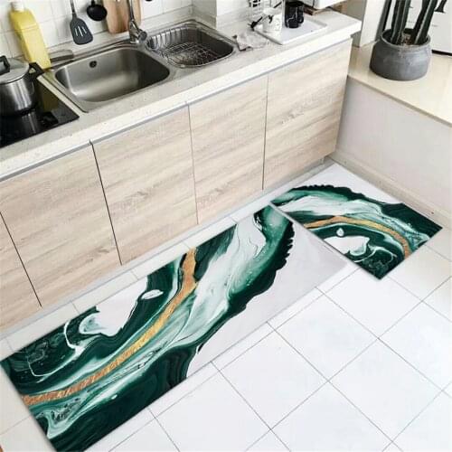 Nordic Green White Abstract Marble Printed Kitchen Mat Set Flannel Bedroom Decoration Rug Bedside Mat Balcony Rug Hallway Carpet