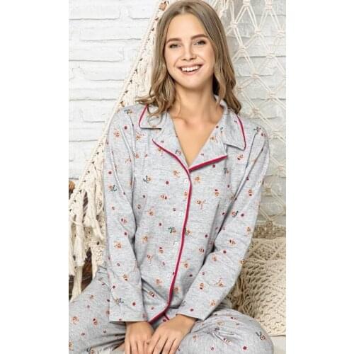 New Year Reindeer Deer Gray Button Pajamas set