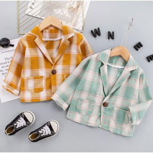 Autumn Spring New Childrens Clothing Baby Boys Girls Plaid Small Fresh Coat Kids Infant Single Button Coat Toddler Fashion Suit