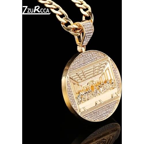 The Last Supper Big Pendant Necklace Iced Out Bling Zircon Gold Color Jesus Necklace for Men Hip Hop Charm Jewelry Gift
