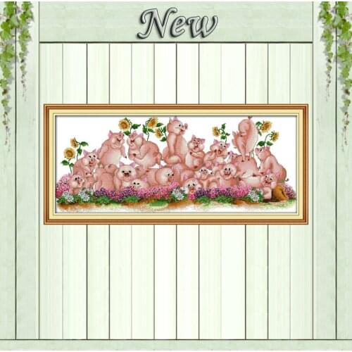 Song of pig cute baby animal home wall Decor pattern printed on canvas DMC 11CT 14CT Cross Stitch kit,needlework Sets embroidery