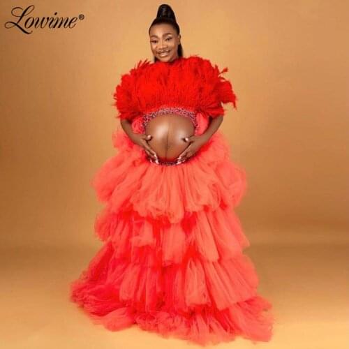 Feathers Maternity Dresses for Photo Shoot Photography Props Women Pregnancy Dress Long Maxi Dress Custom Made Party Dress 2021
