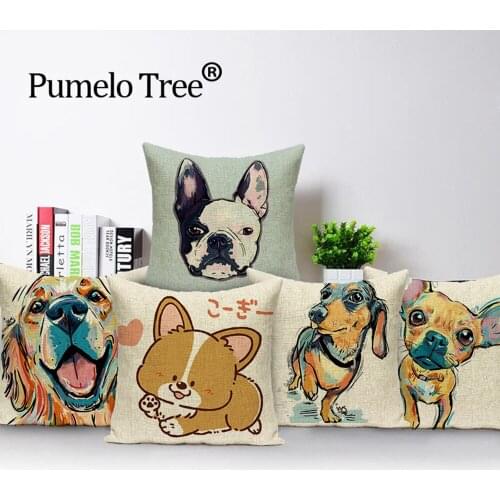 Royal Toss Pillow Graffiti Animal Dog Cute Pillow cases Cute Office Large Cotton Linen House ware Decor Watercolor Throw Pillow