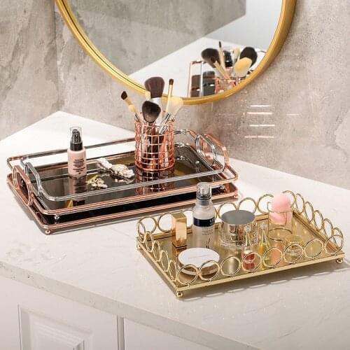 Simplicity Glass Storage Trays Cosmetic Mirror Organizer Plates Jewelry Earring Plate Cake Dessert Dishes Home Decorative Tray