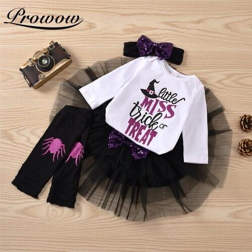 Prowow My First Baby Halloween Costume Festival Party Baby Girl Clothes Set Pumpkin Bobysuit+Lace Dress 4Pcs Kids Infant Outfits