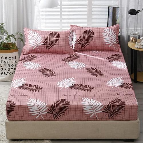 Floral Cartoon Printed Fitted Sheet + Pillowcase Polyester Mattress Cover Bed Linens Bed Sheet with Elastic For Double/King Bed