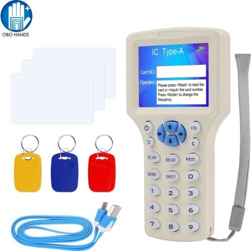 10 English Frequency 125KHz RFID Copier Duplicator Reader Writer 13.56MHz Encrypted Programmer Key fob NFC USB UID Copy Card Tag