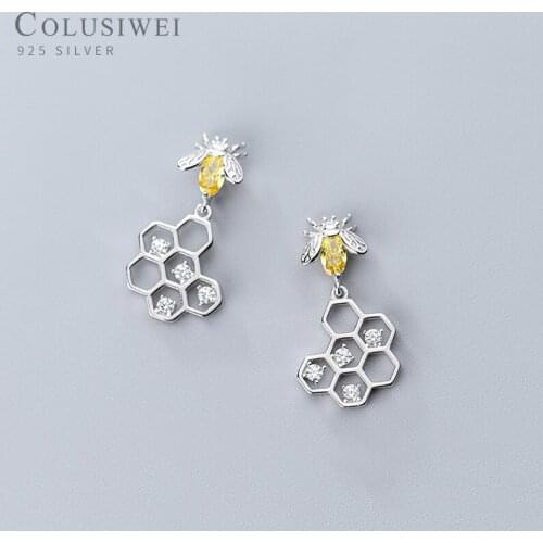 Colusiwei Luxury Honeycomb and Bee Dangle Earrings for Women Sterling Silver 925 Wedding Engagement Statement Jewelry Designer