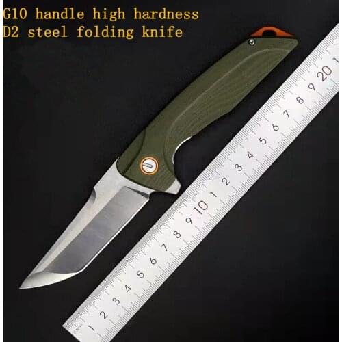 D2 Steel High Hardness Folding Knife,G10 Handle Outdoor Pocket Knife,Fighting Collection Camping Adventure Hand Tool Fruit Knife