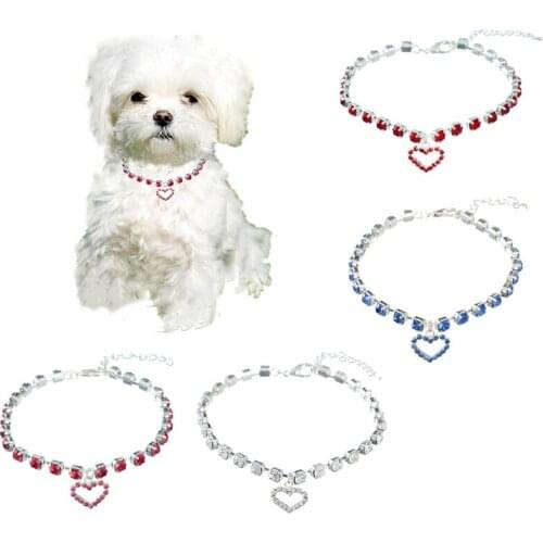 Rhinestone Dog Necklace Pet Jewelry Heart Charms Puppy Cute