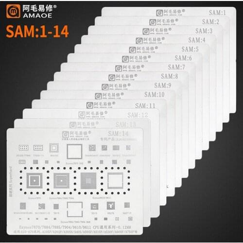 Amaoe BGA Reballing Stencil for Samsung J5 J4 J3 S8+ S8 NOTE8 Note5 A520 A310 Note10 S7 S6 S6+ S10 S10+ Tin Plant Solder Net Set
