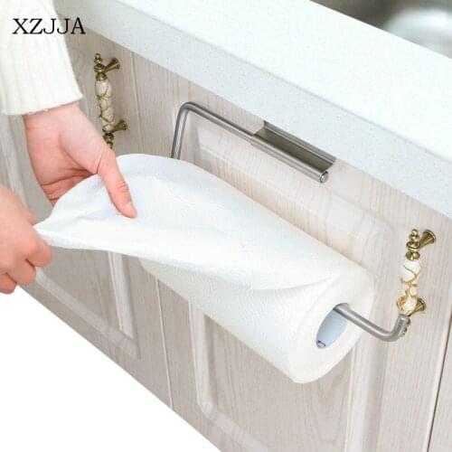 XZJJA Multifunction Kitchen Toilet Dual Purpose Storage Rack Rotatable Door Back Type Stainless Steel Roll Paper Hang Holders