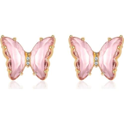 Butterfly Yellow Blue Pink Green Purple Red Clear Glass Piercing Stud Earrings For Women Jewelry Accessories