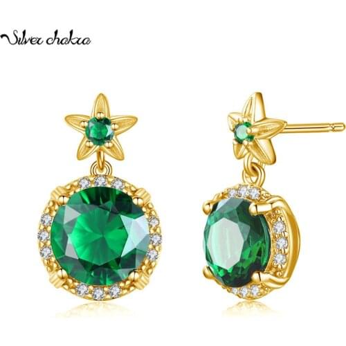 Silver Chakra Gold Earrings For Women Original Green Emerald Gemstone 925 Sterling Silver Earring Christmas Gift Luxury Jewelry