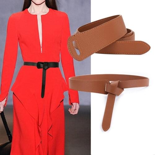 New Women Wide Corset Leather Belt Female Tie Obi Waistband Thin Black Brown Bow Leisure Belts Ladies Wedding Dress Waistbands