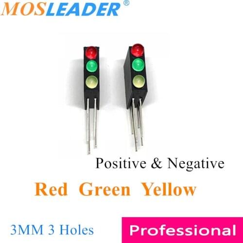 Mosleader 1000pcs 3 Holes Led Lamp holder with led Red & Green & Yellow 3 Color Black Plastic Holder 90 Degree bend leg