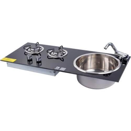 2 Burner Gas Stove Hob Sink Combo Tempered Glass 2*1.8KW 790*340*130mm GR-B216B Boat Caravan Camper